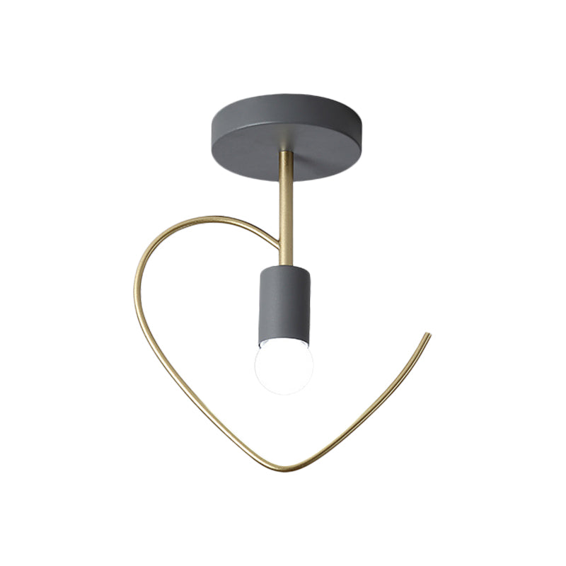 Star/Loving Heart Frame Semi Flush Macaron Iron 1-Light Grey/White/Green Finish Close to Ceiling Lighting for Hallway Clearhalo 'Ceiling Lights' 'Close To Ceiling Lights' 'Close to ceiling' 'Semi-flushmount' Lighting' 780890