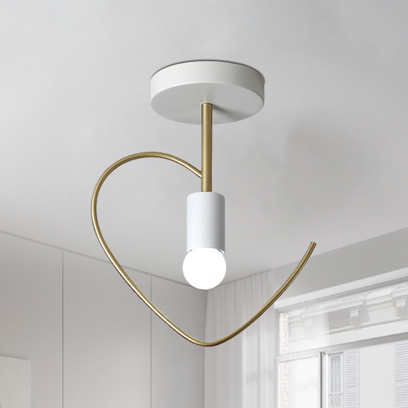 Star/Loving Heart Frame Semi Flush Macaron Iron 1-Light Grey/White/Green Finish Close to Ceiling Lighting for Hallway White Loving Heart Clearhalo 'Ceiling Lights' 'Close To Ceiling Lights' 'Close to ceiling' 'Semi-flushmount' Lighting' 780891