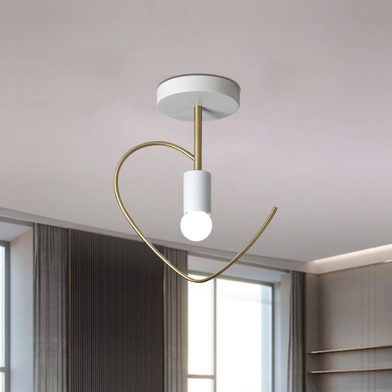 Star/Loving Heart Frame Semi Flush Macaron Iron 1-Light Grey/White/Green Finish Close to Ceiling Lighting for Hallway Clearhalo 'Ceiling Lights' 'Close To Ceiling Lights' 'Close to ceiling' 'Semi-flushmount' Lighting' 780892