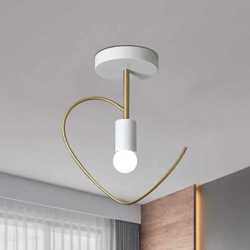 Star/Loving Heart Frame Semi Flush Macaron Iron 1-Light Grey/White/Green Finish Close to Ceiling Lighting for Hallway Clearhalo 'Ceiling Lights' 'Close To Ceiling Lights' 'Close to ceiling' 'Semi-flushmount' Lighting' 780893