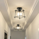 Black Finish Frame Flush Lighting Modern 1 Bulb Iron Flush Mount Ceiling Lamp with Circle Metal/Wood Canopy Clearhalo 'Ceiling Lights' 'Close To Ceiling Lights' 'Close to ceiling' 'Flush mount' Lighting' 780896