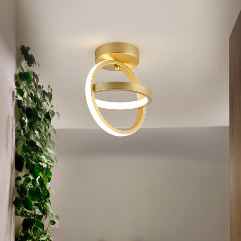 Simple Dual Loop Flush Mounted Light Metal LED Corridor Flush Ceiling Lamp Fixture in Black/Gold, Warm/White Light Gold Clearhalo 'Ceiling Lights' 'Close To Ceiling Lights' 'Close to ceiling' 'Flush mount' Lighting' 780919