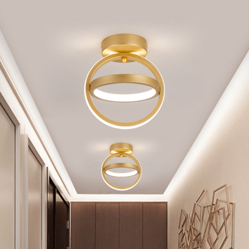 Simple Dual Loop Flush Mounted Light Metal LED Corridor Flush Ceiling Lamp Fixture in Black/Gold, Warm/White Light Clearhalo 'Ceiling Lights' 'Close To Ceiling Lights' 'Close to ceiling' 'Flush mount' Lighting' 780920