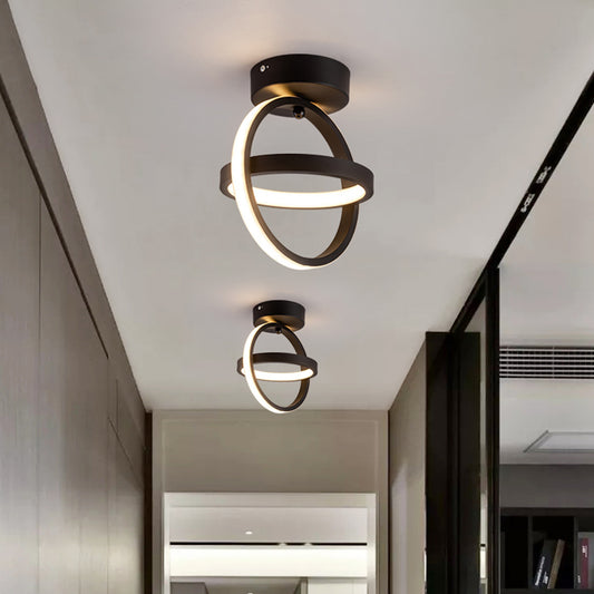 Simple Dual Loop Flush Mounted Light Metal LED Corridor Flush Ceiling Lamp Fixture in Black/Gold, Warm/White Light Black Clearhalo 'Ceiling Lights' 'Close To Ceiling Lights' 'Close to ceiling' 'Flush mount' Lighting' 780923