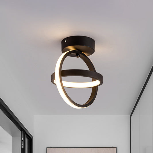 Simple Dual Loop Flush Mounted Light Metal LED Corridor Flush Ceiling Lamp Fixture in Black/Gold, Warm/White Light Clearhalo 'Ceiling Lights' 'Close To Ceiling Lights' 'Close to ceiling' 'Flush mount' Lighting' 780924