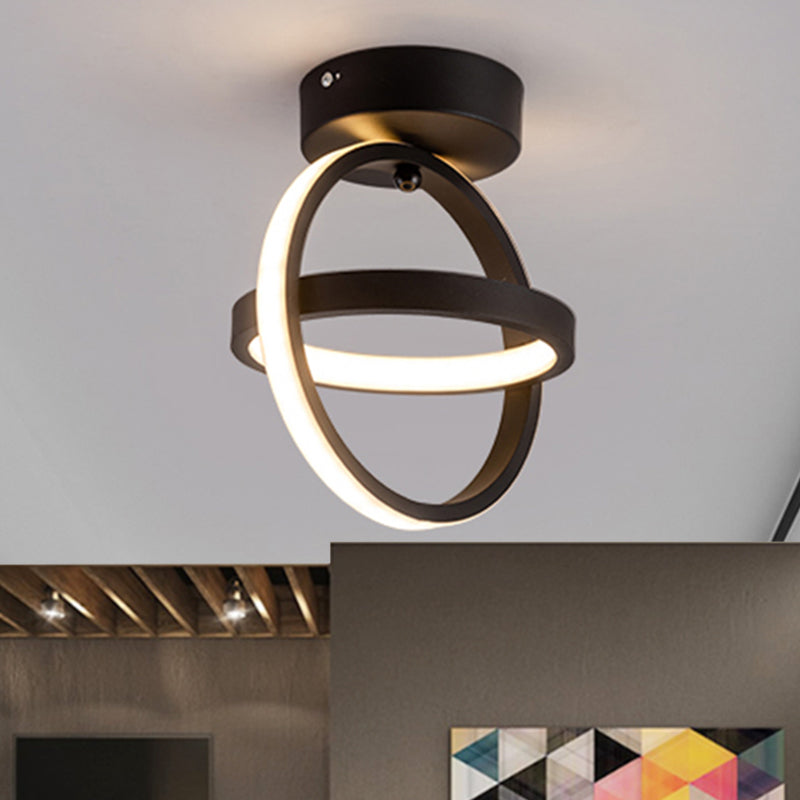 Simple Dual Loop Flush Mounted Light Metal LED Corridor Flush Ceiling Lamp Fixture in Black/Gold, Warm/White Light Clearhalo 'Ceiling Lights' 'Close To Ceiling Lights' 'Close to ceiling' 'Flush mount' Lighting' 780925