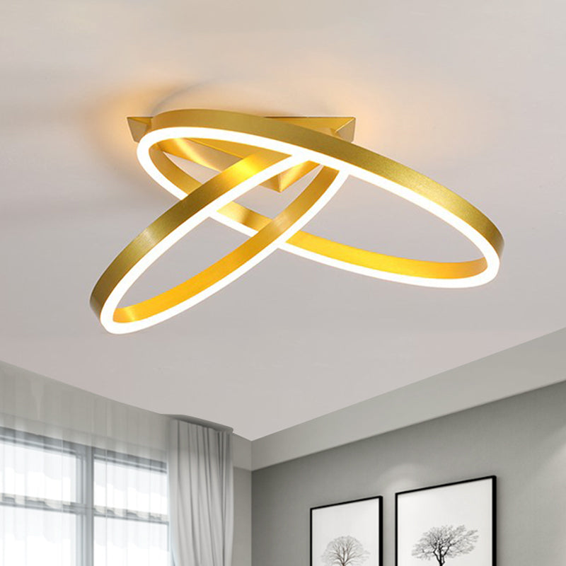 12"/16" Wide Dual Rings Ceiling Flush Mount Modernist Acrylic LED Bedroom Flush Lighting in Gold/Coffee, White/Warm Light Clearhalo 'Ceiling Lights' 'Close To Ceiling Lights' 'Close to ceiling' 'Flush mount' Lighting' 780928