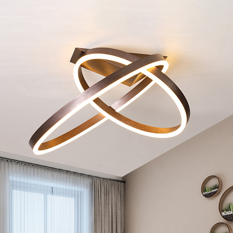 12"/16" Wide Dual Rings Ceiling Flush Mount Modernist Acrylic LED Bedroom Flush Lighting in Gold/Coffee, White/Warm Light Coffee Clearhalo 'Ceiling Lights' 'Close To Ceiling Lights' 'Close to ceiling' 'Flush mount' Lighting' 780932