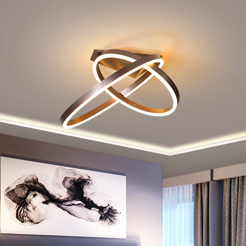 12"/16" Wide Dual Rings Ceiling Flush Mount Modernist Acrylic LED Bedroom Flush Lighting in Gold/Coffee, White/Warm Light Clearhalo 'Ceiling Lights' 'Close To Ceiling Lights' 'Close to ceiling' 'Flush mount' Lighting' 780933