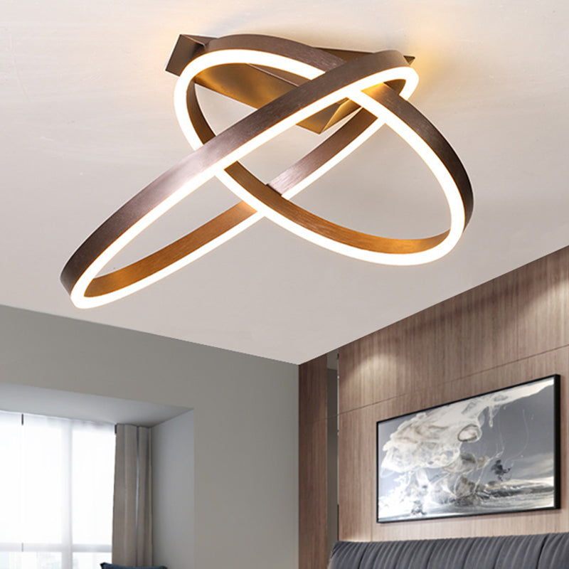 12"/16" Wide Dual Rings Ceiling Flush Mount Modernist Acrylic LED Bedroom Flush Lighting in Gold/Coffee, White/Warm Light Clearhalo 'Ceiling Lights' 'Close To Ceiling Lights' 'Close to ceiling' 'Flush mount' Lighting' 780934