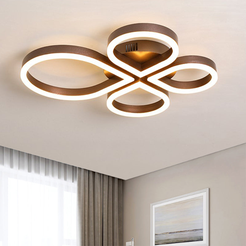 Gold/Coffee Flower Flush Mount Lighting Simple LED Acrylic Flush Ceiling Lamp Fixture in Warm/White Light, 18"/21.5" Wide Coffee Clearhalo 'Ceiling Lights' 'Close To Ceiling Lights' 'Close to ceiling' 'Flush mount' Lighting' 780941