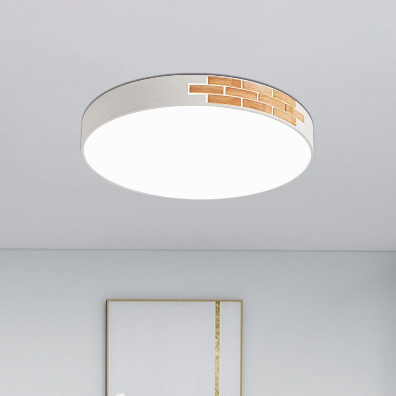 White and Wood Round Ceiling Mounted Light Minimalist LED Metal Flush Lamp Fixture, 16"/19.5"/23.5" Dia Clearhalo 'Ceiling Lights' 'Close To Ceiling Lights' 'Close to ceiling' 'Flush mount' Lighting' 780954