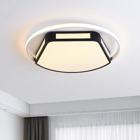 16"/19.5" W Round/Square Ceiling Flush Mount Minimalist Metallic LED Bedroom Flush Lighting in White and Black Black-White Round Clearhalo 'Ceiling Lights' 'Close To Ceiling Lights' 'Close to ceiling' 'Flush mount' Lighting' 780970