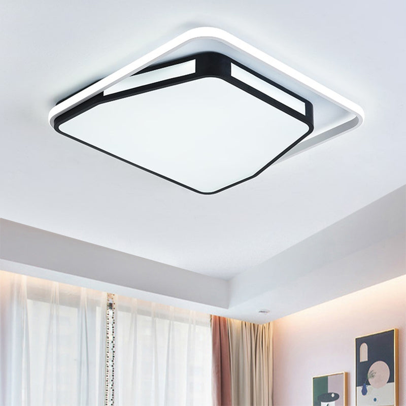 16"/19.5" W Round/Square Ceiling Flush Mount Minimalist Metallic LED Bedroom Flush Lighting in White and Black Clearhalo 'Ceiling Lights' 'Close To Ceiling Lights' 'Close to ceiling' 'Flush mount' Lighting' 780976