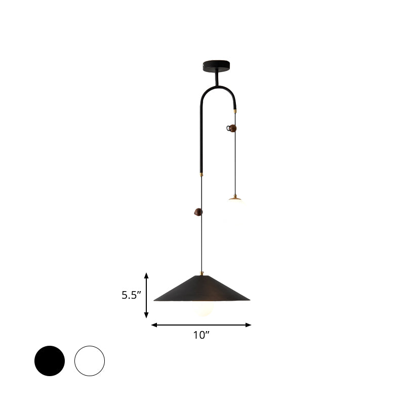 Orb Opal Glass Multi Light Pendant Modernism 2 Bulbs White/Black Pendulum Lamp with 1-Cone Iron Shade, 10"/14" Wide Clearhalo 'Ceiling Lights' 'Modern Pendants' 'Modern' 'Pendant Lights' 'Pendants' Lighting' 780984