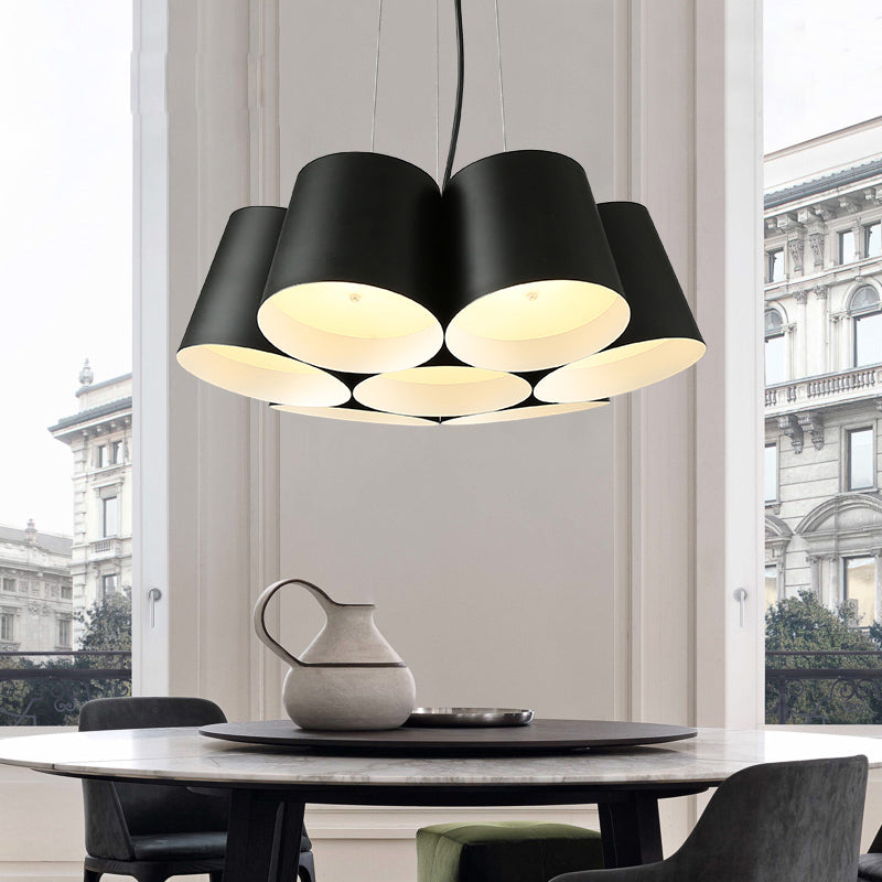 Modern Drum Pendant Chandelier Metal 3/7-Light Bedroom LED Hanging Ceiling Lamp in Black 7 Black Clearhalo 'Ceiling Lights' 'Modern Pendants' 'Modern' 'Pendant Lights' 'Pendants' Lighting' 780994