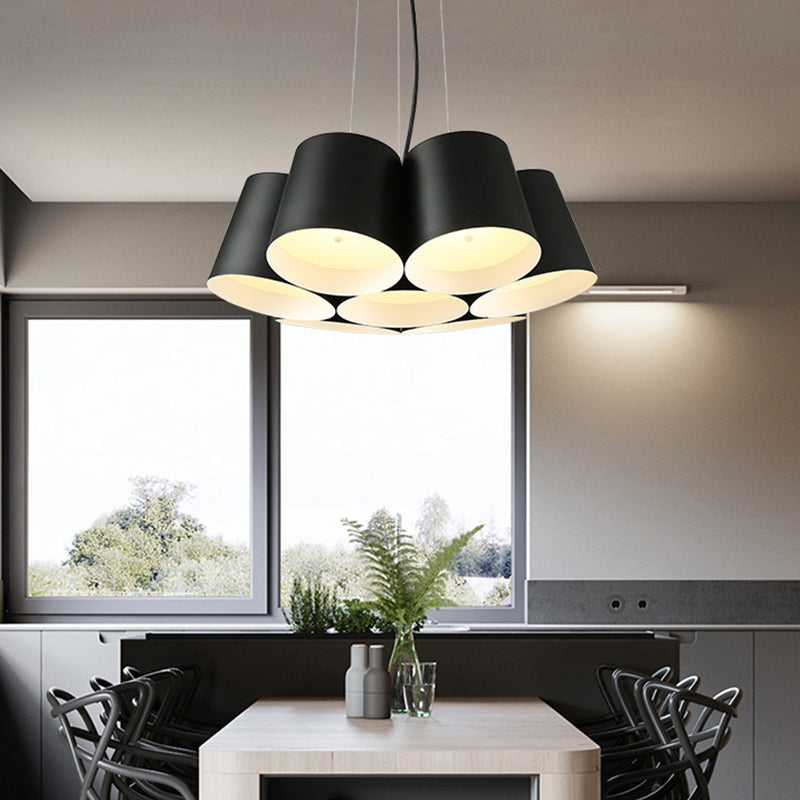 Modern Drum Pendant Chandelier Metal 3/7-Light Bedroom LED Hanging Ceiling Lamp in Black Clearhalo 'Ceiling Lights' 'Modern Pendants' 'Modern' 'Pendant Lights' 'Pendants' Lighting' 780995