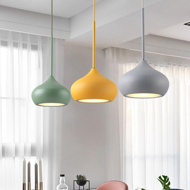 3 Heads Dining Room Multi Ceiling Light Macaron Grey-Yellow-Green Drop Pendant Lamp with Onion Metal Shade Grey-Yellow-Green Clearhalo 'Ceiling Lights' 'Modern Pendants' 'Modern' 'Pendant Lights' 'Pendants' Lighting' 781003