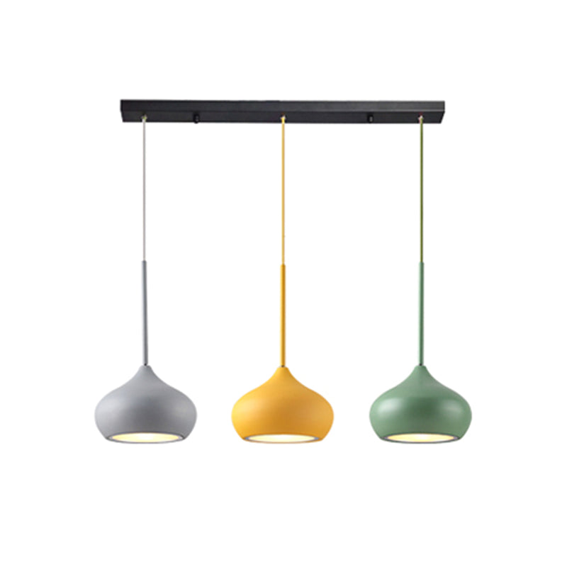 3 Heads Dining Room Multi Ceiling Light Macaron Grey-Yellow-Green Drop Pendant Lamp with Onion Metal Shade Clearhalo 'Ceiling Lights' 'Modern Pendants' 'Modern' 'Pendant Lights' 'Pendants' Lighting' 781005