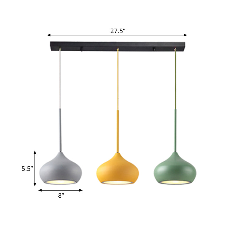 3 Heads Dining Room Multi Ceiling Light Macaron Grey-Yellow-Green Drop Pendant Lamp with Onion Metal Shade Clearhalo 'Ceiling Lights' 'Modern Pendants' 'Modern' 'Pendant Lights' 'Pendants' Lighting' 781006