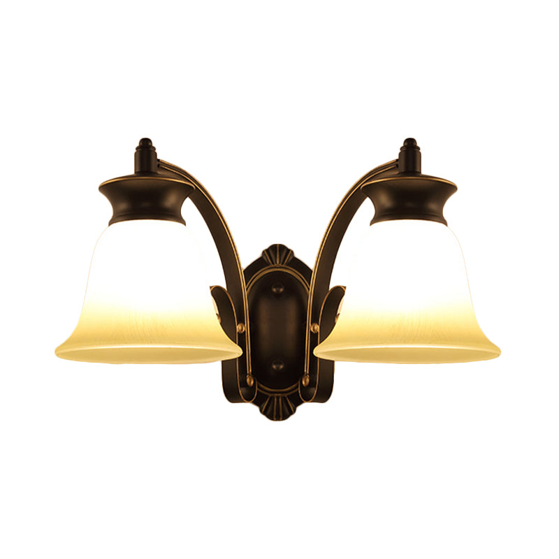 1/2-Light Bell Wall Hanging Light Traditional Black Finish Opal Glass Wall Sconce Lighting for Bedroom Clearhalo 'Wall Lamps & Sconces' 'Wall Lights' Lighting' 781008