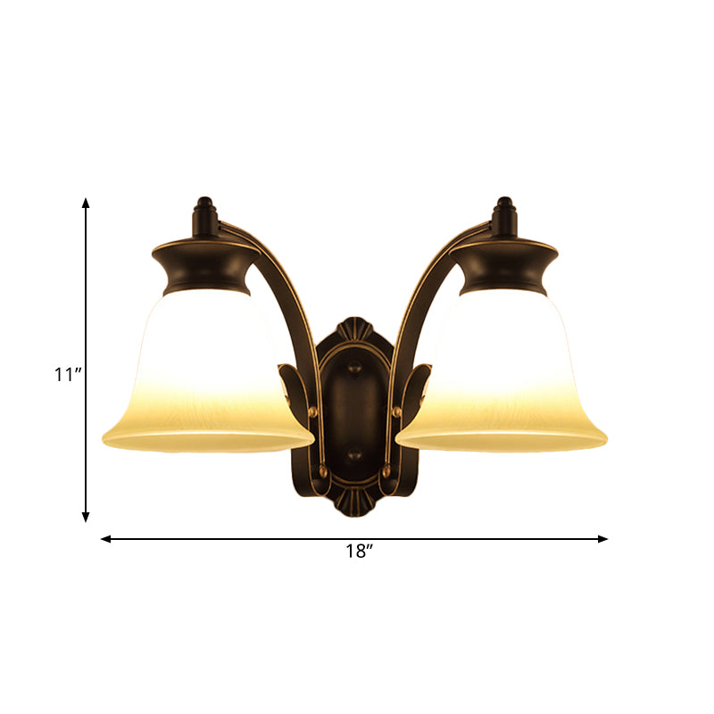 1/2-Light Bell Wall Hanging Light Traditional Black Finish Opal Glass Wall Sconce Lighting for Bedroom Clearhalo 'Wall Lamps & Sconces' 'Wall Lights' Lighting' 781010