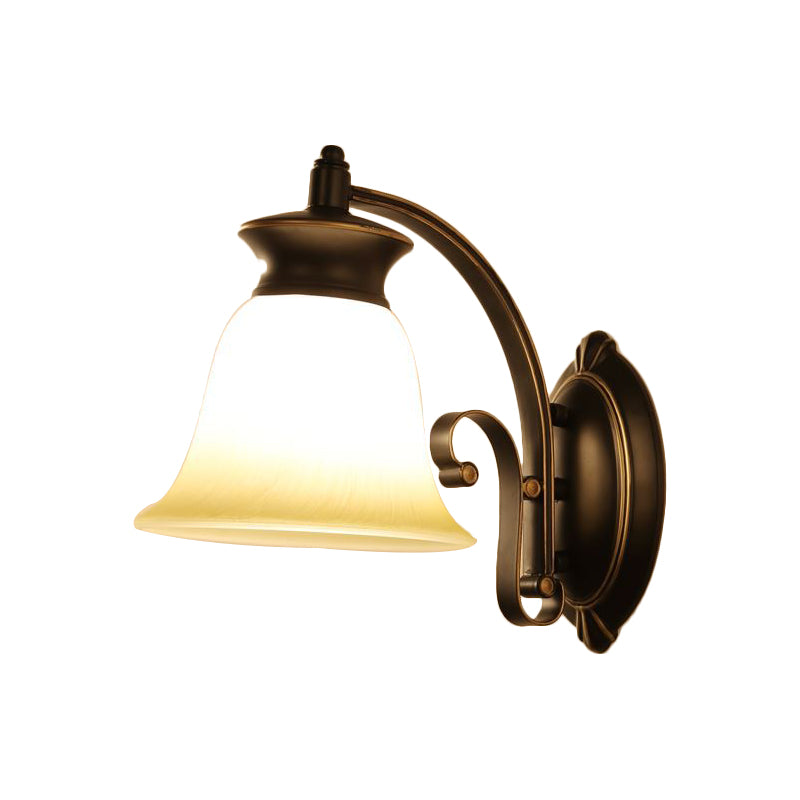 1/2-Light Bell Wall Hanging Light Traditional Black Finish Opal Glass Wall Sconce Lighting for Bedroom Clearhalo 'Wall Lamps & Sconces' 'Wall Lights' Lighting' 781013