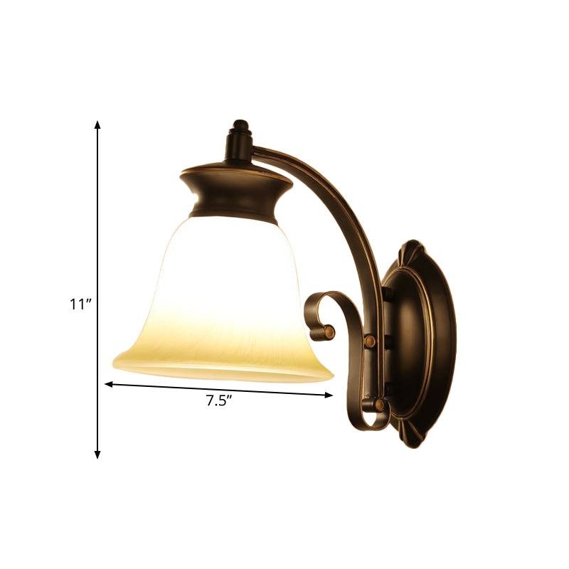 1/2-Light Bell Wall Hanging Light Traditional Black Finish Opal Glass Wall Sconce Lighting for Bedroom Clearhalo 'Wall Lamps & Sconces' 'Wall Lights' Lighting' 781015