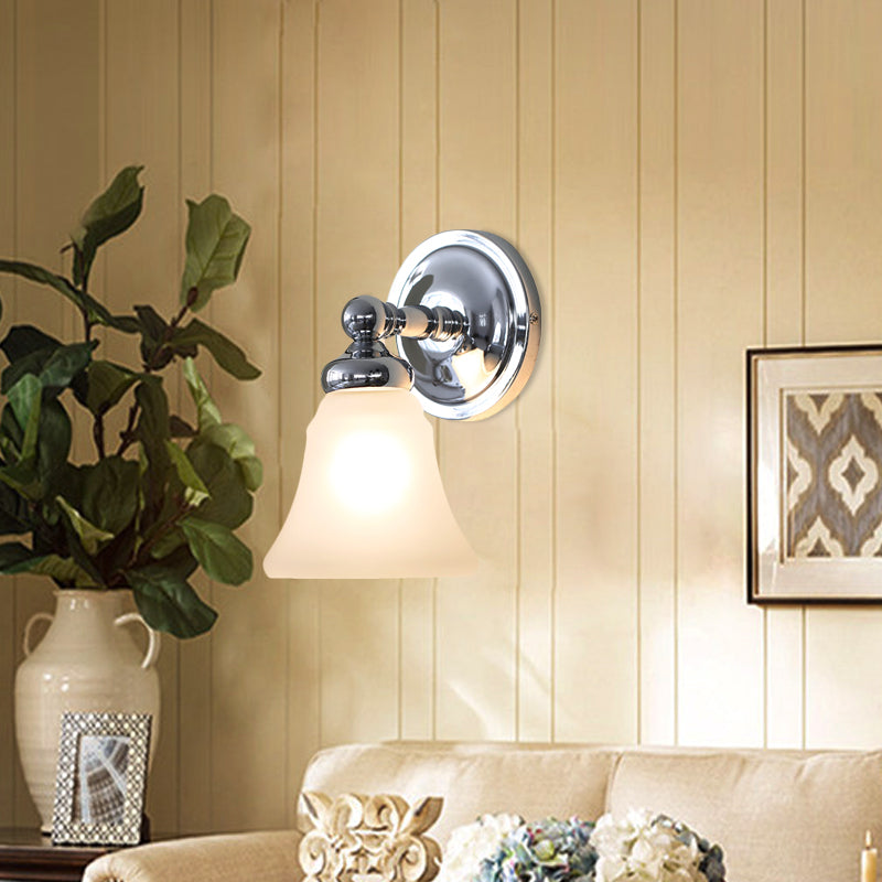 1 Bulb Wall Light Sconce Country Bell White Glass Wall Light Ideas in Silver Silver Clearhalo 'Wall Lamps & Sconces' 'Wall Lights' Lighting' 781020