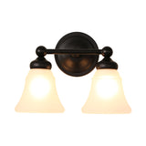 2 Lights Wall Mounted Light Countryside Living Room with Bell Opal Glass Shade in Black Clearhalo 'Wall Lamps & Sconces' 'Wall Lights' Lighting' 781025