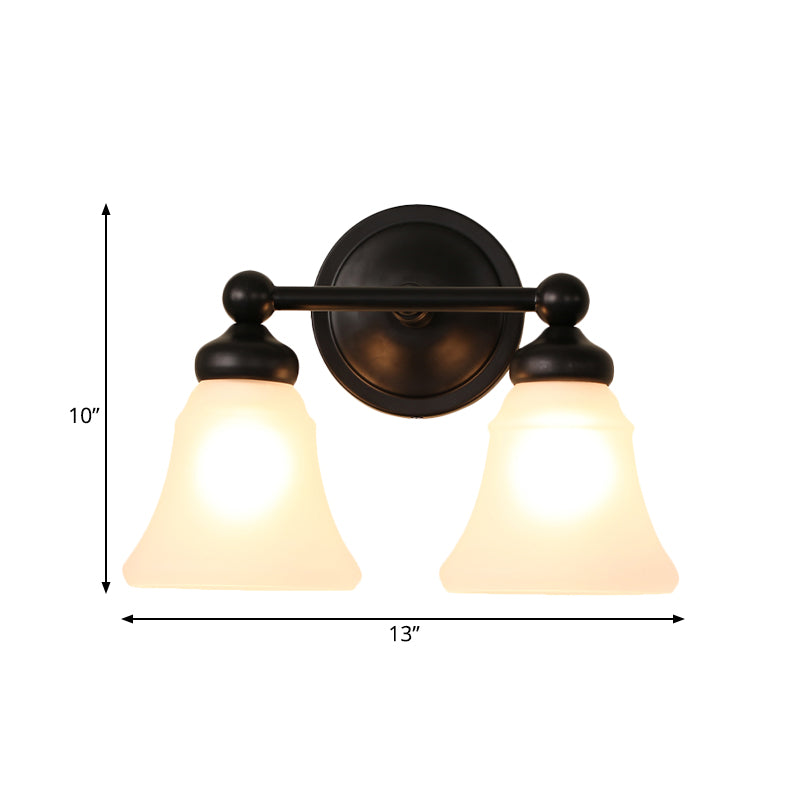 2 Lights Wall Mounted Light Countryside Living Room with Bell Opal Glass Shade in Black Clearhalo 'Wall Lamps & Sconces' 'Wall Lights' Lighting' 781027