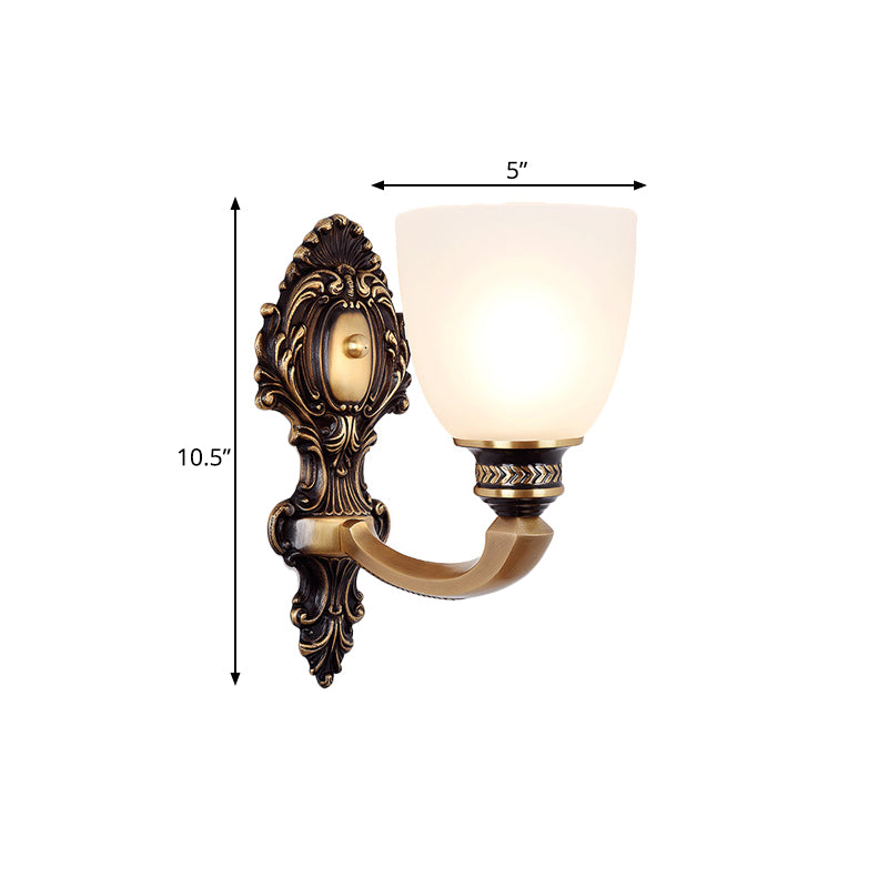 Dome Frosted Glass Wall Mount Light Fixture Classic Style 1/2 Heads Bedroom Sconce Lighting in Brass Clearhalo 'Wall Lamps & Sconces' 'Wall Lights' Lighting' 781048