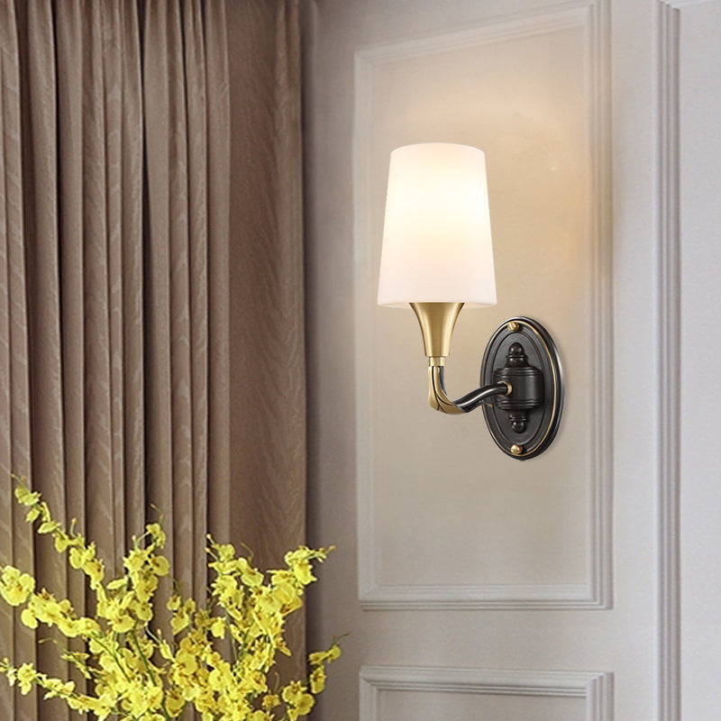 Brass Tapered Wall Mounted Lamp Traditional Frosted Glass 1/2-Light Corridor Wall Sconce Lighting Clearhalo 'Wall Lamps & Sconces' 'Wall Lights' Lighting' 781064