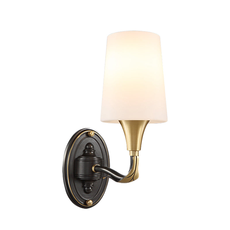 Brass Tapered Wall Mounted Lamp Traditional Frosted Glass 1/2-Light Corridor Wall Sconce Lighting Clearhalo 'Wall Lamps & Sconces' 'Wall Lights' Lighting' 781065