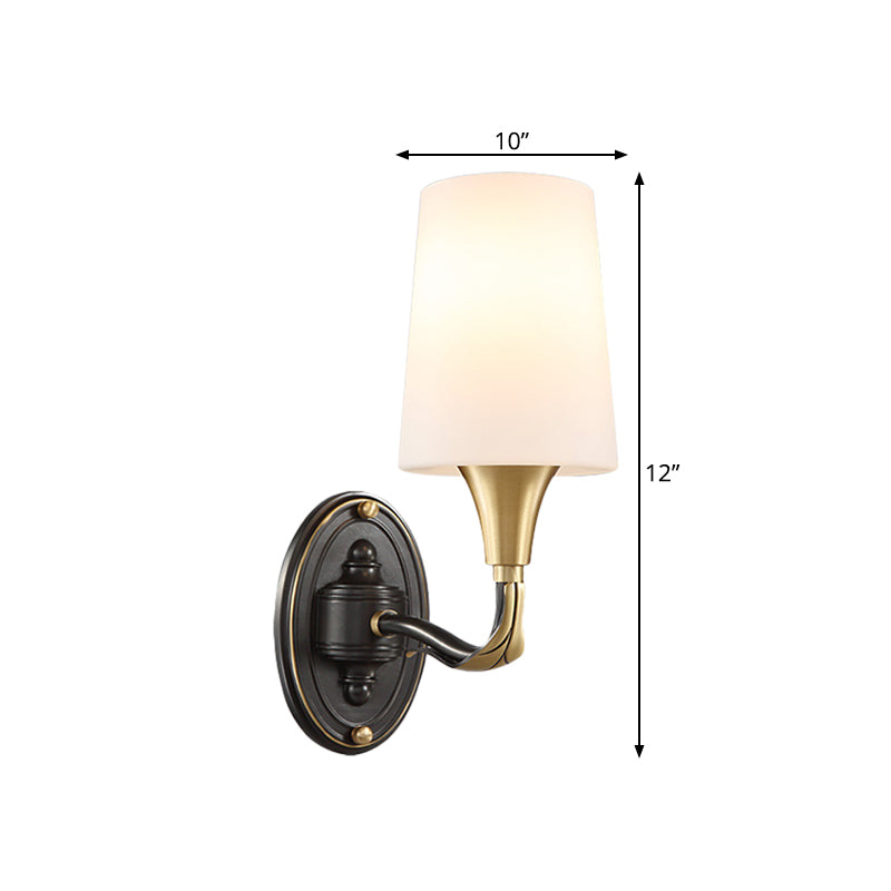 Brass Tapered Wall Mounted Lamp Traditional Frosted Glass 1/2-Light Corridor Wall Sconce Lighting Clearhalo 'Wall Lamps & Sconces' 'Wall Lights' Lighting' 781066