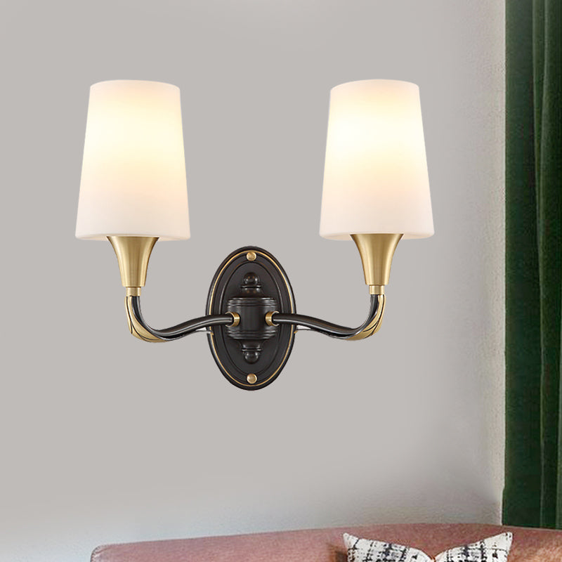 Brass Tapered Wall Mounted Lamp Traditional Frosted Glass 1/2-Light Corridor Wall Sconce Lighting 2.0 Brass Clearhalo 'Wall Lamps & Sconces' 'Wall Lights' Lighting' 781067