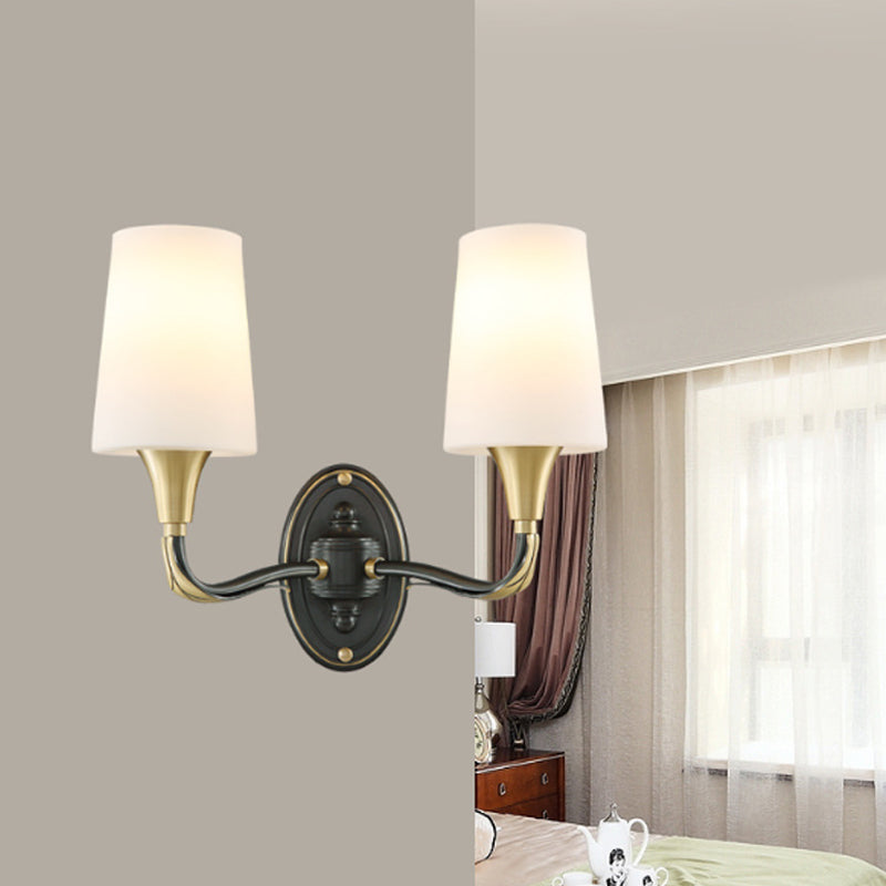 Brass Tapered Wall Mounted Lamp Traditional Frosted Glass 1/2-Light Corridor Wall Sconce Lighting Clearhalo 'Wall Lamps & Sconces' 'Wall Lights' Lighting' 781068