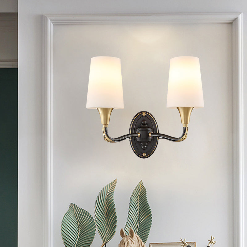 Brass Tapered Wall Mounted Lamp Traditional Frosted Glass 1/2-Light Corridor Wall Sconce Lighting Clearhalo 'Wall Lamps & Sconces' 'Wall Lights' Lighting' 781069