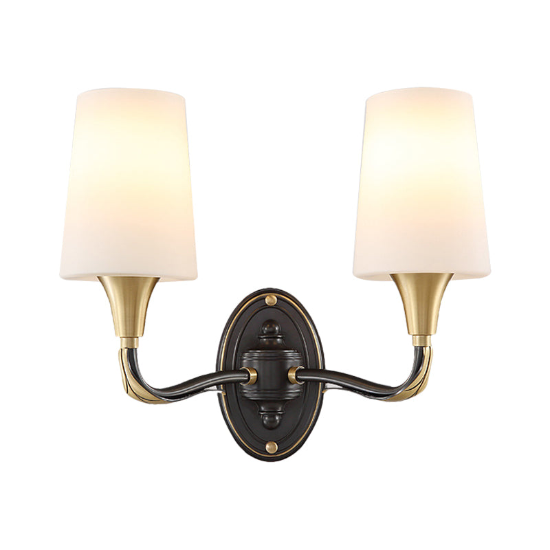 Brass Tapered Wall Mounted Lamp Traditional Frosted Glass 1/2-Light Corridor Wall Sconce Lighting Clearhalo 'Wall Lamps & Sconces' 'Wall Lights' Lighting' 781070