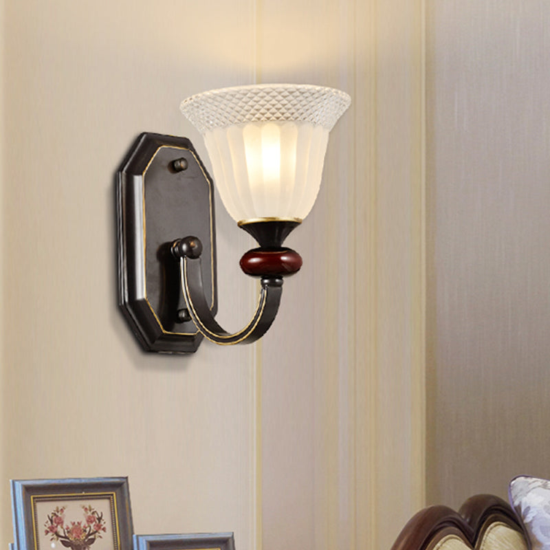 Metal Black Wall Mounted Light Curved Arm 1/2-Light Countryside Wall Lighting Fixture with Bell Clear Glass Shade 1.0 Black Clearhalo 'Wall Lamps & Sconces' 'Wall Lights' Lighting' 781072