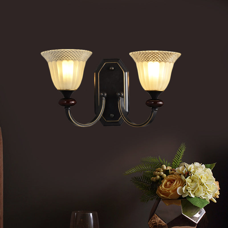 Metal Black Wall Mounted Light Curved Arm 1/2-Light Countryside Wall Lighting Fixture with Bell Clear Glass Shade Clearhalo 'Wall Lamps & Sconces' 'Wall Lights' Lighting' 781078