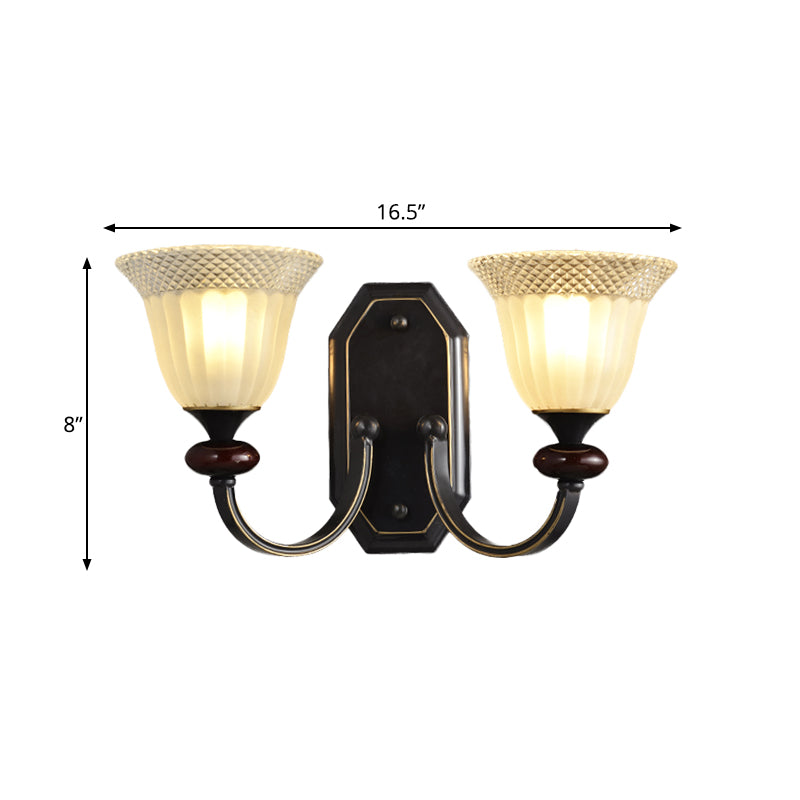 Metal Black Wall Mounted Light Curved Arm 1/2-Light Countryside Wall Lighting Fixture with Bell Clear Glass Shade Clearhalo 'Wall Lamps & Sconces' 'Wall Lights' Lighting' 781080