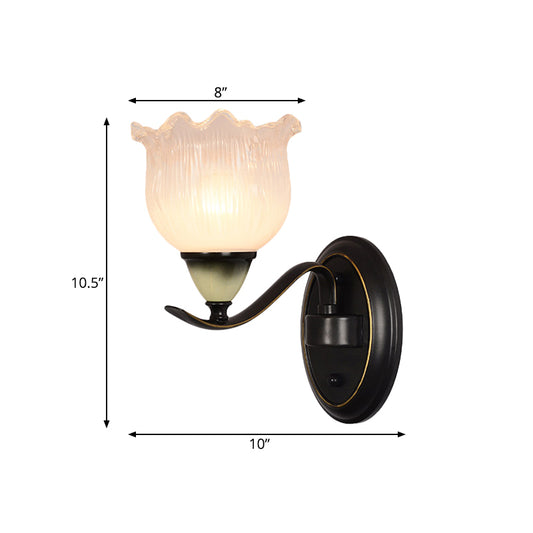 Clear Ribbed Glass Flower Sconce Lamp Countryside 1/2 Lights Living Room Wall Mounted Lighting in Black Clearhalo 'Wall Lamps & Sconces' 'Wall Lights' Lighting' 781084