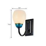 1/2-Head Globe Wall Lighting Fixture Countryside Black and Blue Opal Glass Wall Light Sconce with Curved Arm Clearhalo 'Wall Lamps & Sconces' 'Wall Lights' Lighting' 781102