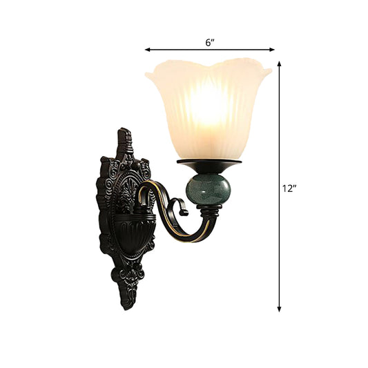 Flared Bedroom Wall Mounted Lighting Classic Style Frosted Glass 1 Head Black Finish Wall Light Clearhalo 'Wall Lamps & Sconces' 'Wall Lights' Lighting' 781133