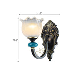 Clear Ribbed Glass Black Sconce Light Flower 1/2 Bulbs Countryside Wall Mounted Lamp with Curved Arm Clearhalo 'Wall Lamps & Sconces' 'Wall Lights' Lighting' 781158