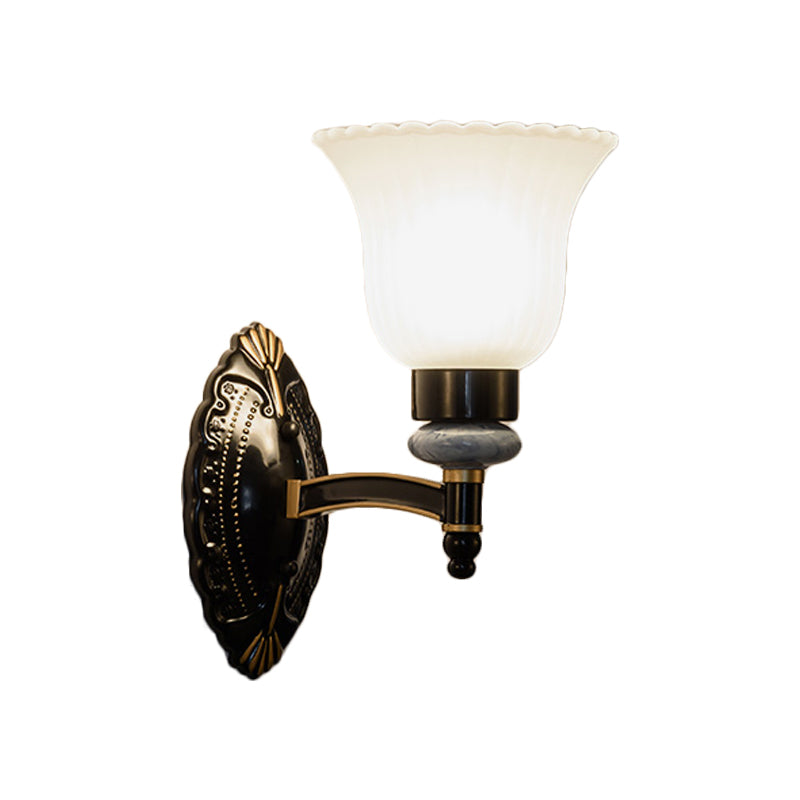 Country Bell Wall Mount Light Fixture 1/2-Light Frosted Glass Sconce Lighting in Black Clearhalo 'Wall Lamps & Sconces' 'Wall Lights' Lighting' 781166