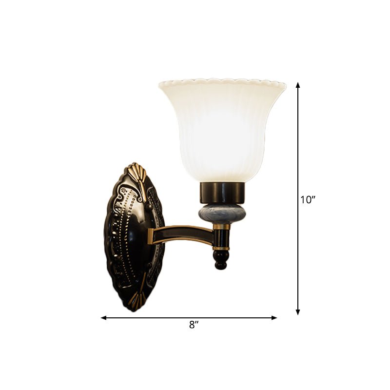 Country Bell Wall Mount Light Fixture 1/2-Light Frosted Glass Sconce Lighting in Black Clearhalo 'Wall Lamps & Sconces' 'Wall Lights' Lighting' 781167