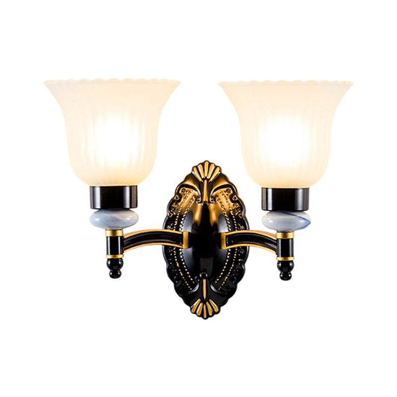 Country Bell Wall Mount Light Fixture 1/2-Light Frosted Glass Sconce Lighting in Black Clearhalo 'Wall Lamps & Sconces' 'Wall Lights' Lighting' 781171