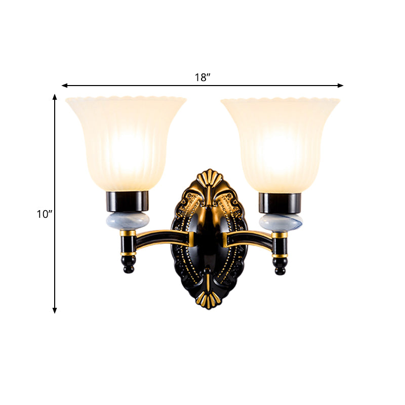 Country Bell Wall Mount Light Fixture 1/2-Light Frosted Glass Sconce Lighting in Black Clearhalo 'Wall Lamps & Sconces' 'Wall Lights' Lighting' 781172